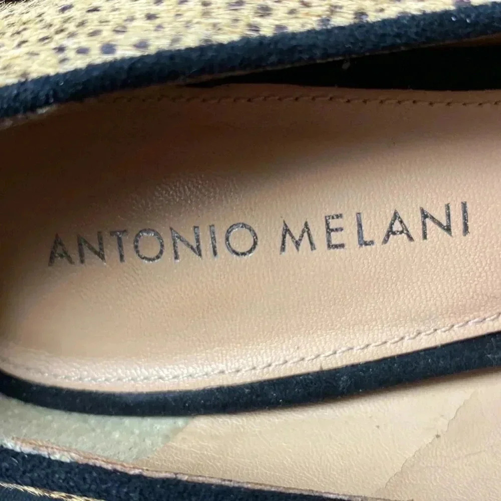 ANTONIO MELANI WO SIZE 7 TAN FUR BLACK DOTTED ANIMAL PRINT LEATHER UPPER - Picture 10 of 14